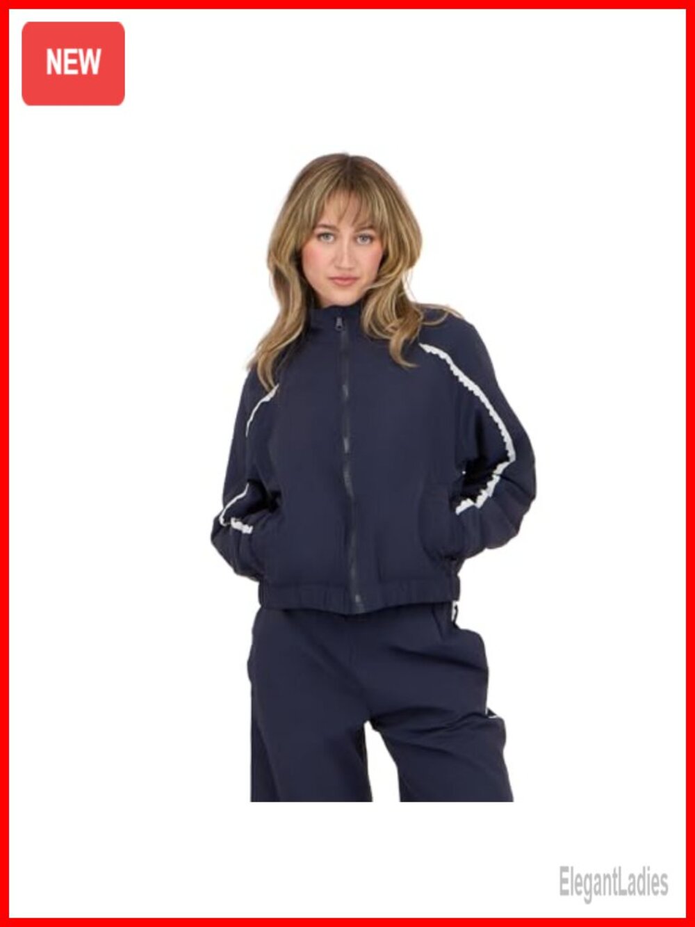 Women's Lightweight Windbreaker Jacket Zip Front Contrast Piping